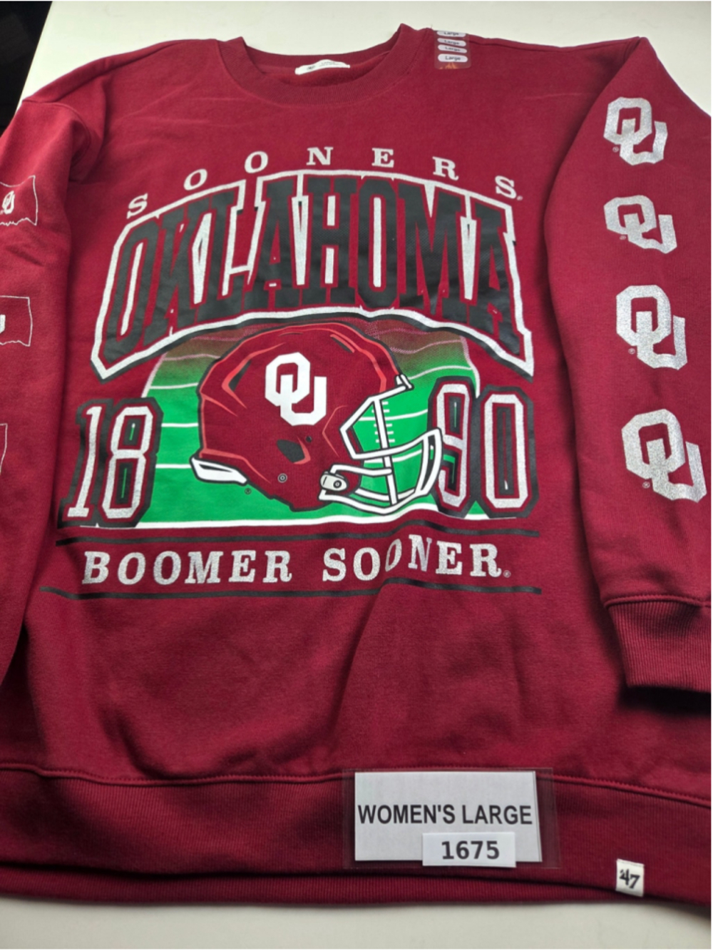 Women's 47 Brand Oklahoma Sooners Sweatshirt Large Red White #1675